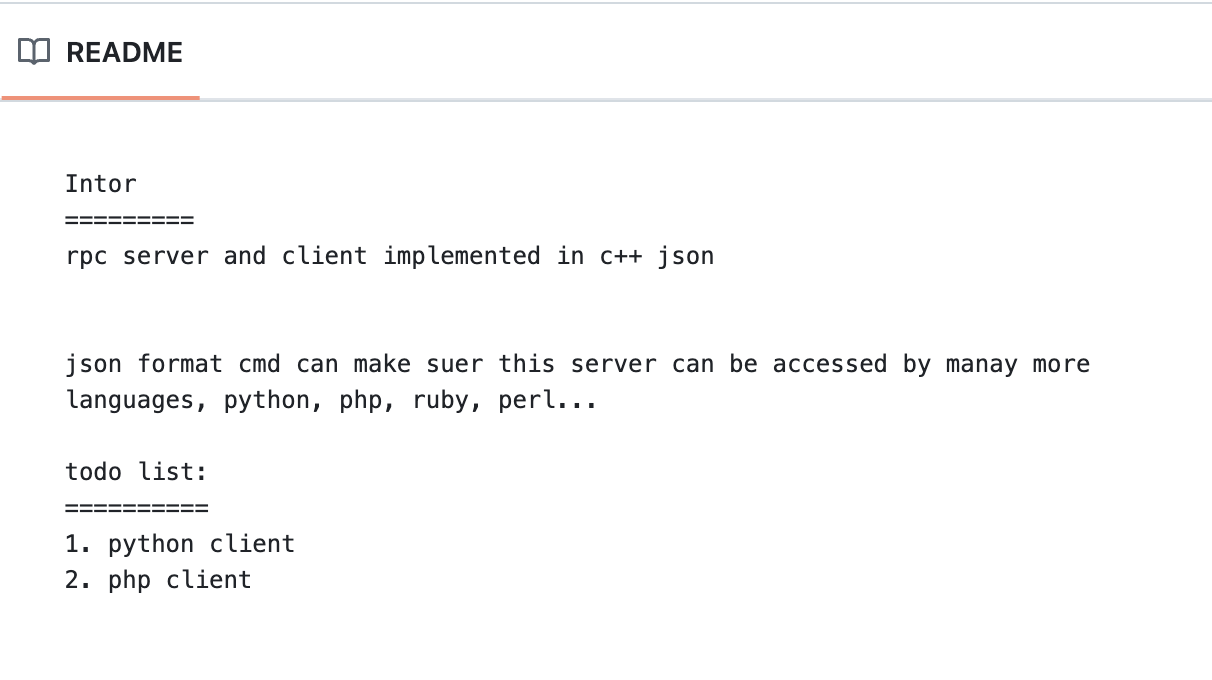 项目简介：rpc server implemented in c++ json, libev, easy to use，简单的一个rpc服务框架，使用了libev。